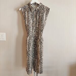 Laura Bianchi Sleeveless Linen Shirt Dress Snakeskin Print Belted Button Up‎ Tie